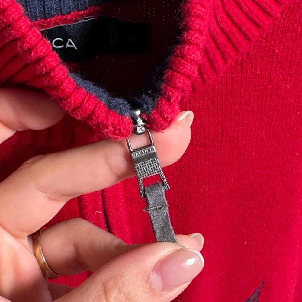 Nautica Men's Bold Red Zip-Up Sweater | Medium